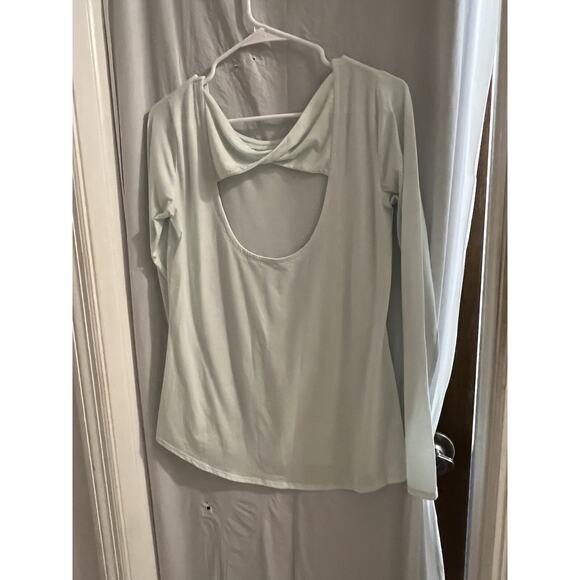 Athleta Mint Green Jacquard Flex light Training Top Sz S Cut Out Back - Picture 2 of 6